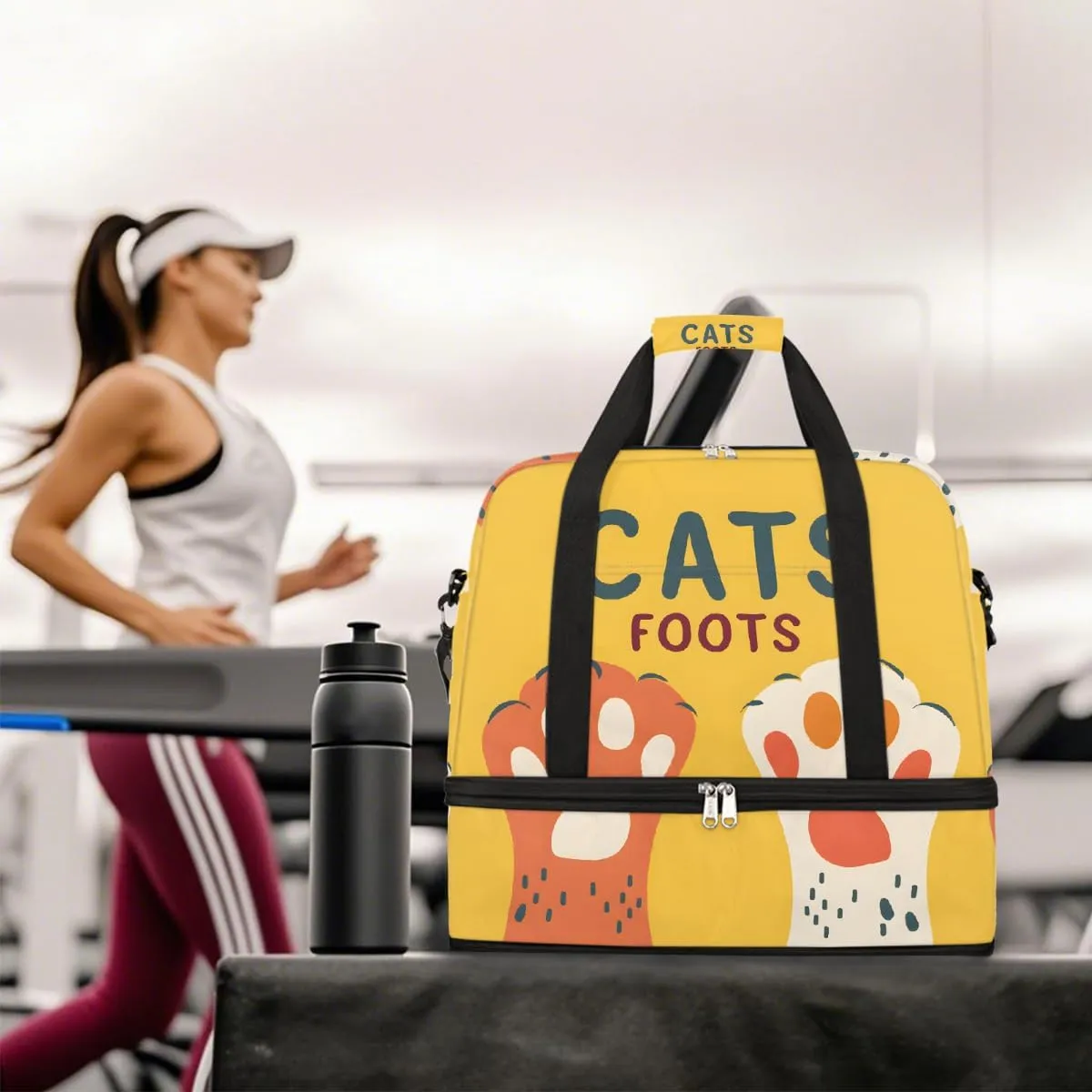 Sports Gym Bag Footprints Retro Cute Large Travel Duffel Bag With Shoe Compartment Foldable Waterproof Carry-On Weekend Travel Bags for Camping Overnight Yoga Hospital Travel Bags