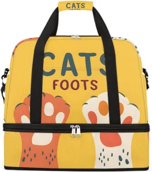 Sports Gym Bag Footprints Retro Cute Large Travel Duffel Bag With Shoe Compartment Foldable Waterproof Carry-On Weekend Travel Bags for Camping Overnight Yoga Hospital Travel Bags