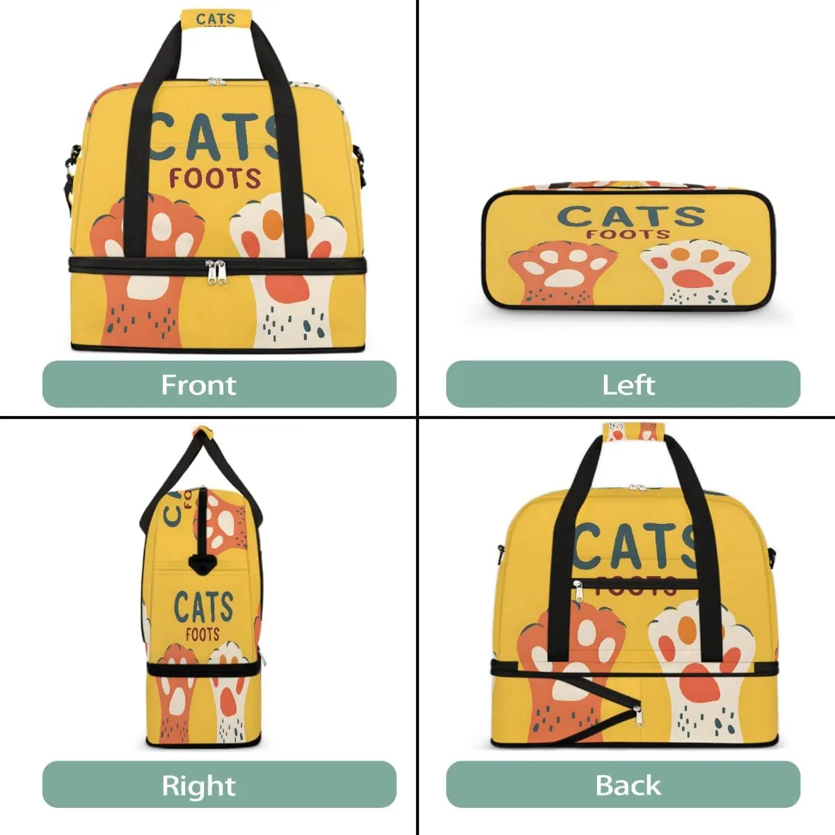 Sports Gym Bag Footprints Retro Cute Large Travel Duffel Bag With Shoe Compartment Foldable Waterproof Carry-On Weekend Travel Bags for Camping Overnight Yoga Hospital Travel Bags