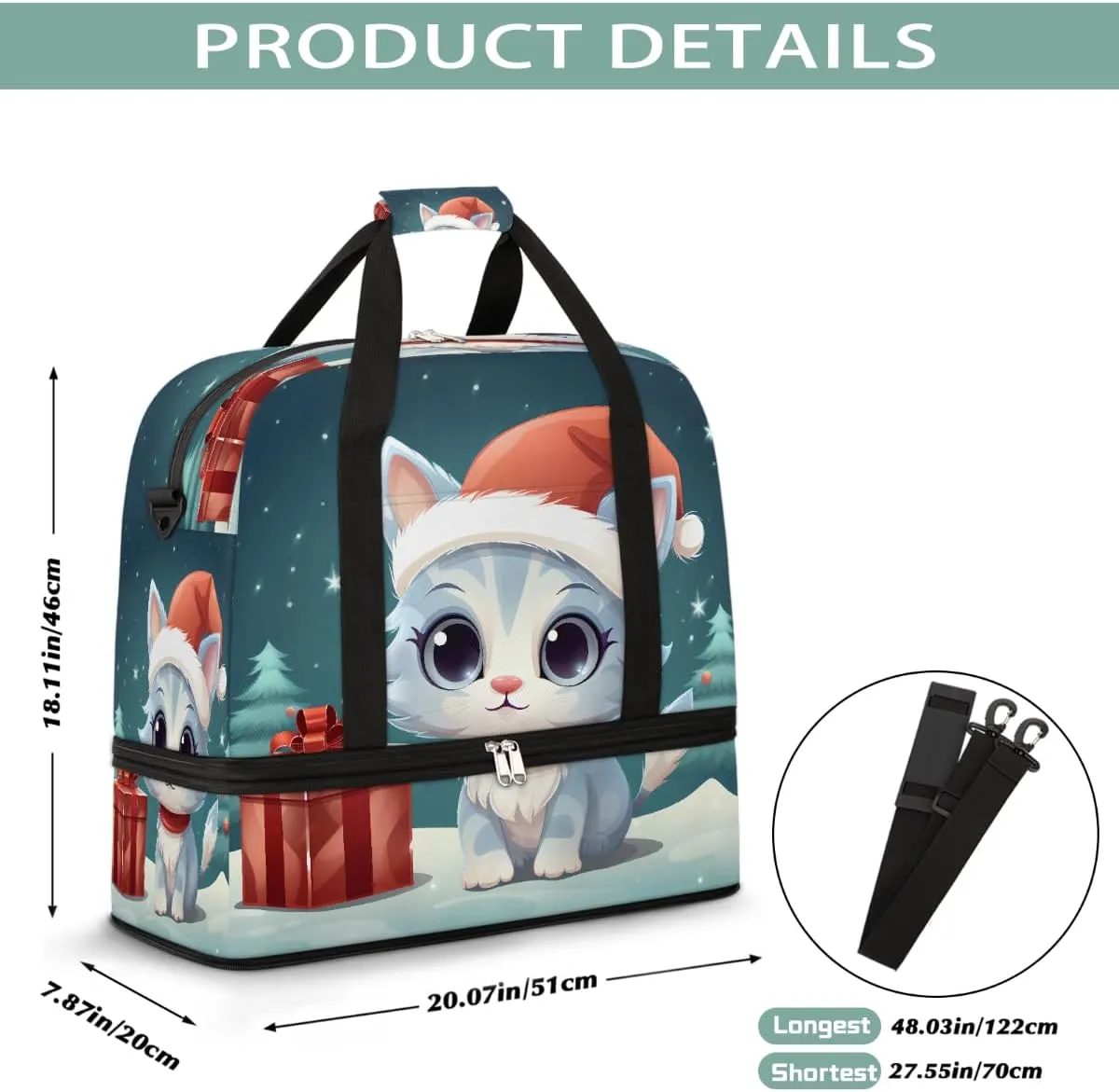 Sports Gym Bag Gift Animal Cat Large Travel Duffel Bag With Shoe Compartment Foldable Waterproof Carry-On Weekend Travel Bags for Camping Overnight Yoga Hospital Travel Bags
