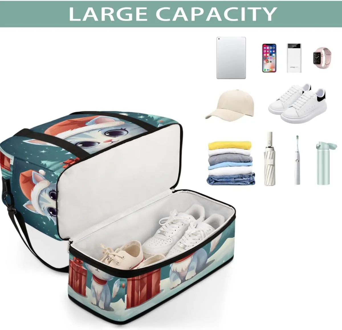 Sports Gym Bag Gift Animal Cat Large Travel Duffel Bag With Shoe Compartment Foldable Waterproof Carry-On Weekend Travel Bags for Camping Overnight Yoga Hospital Travel Bags