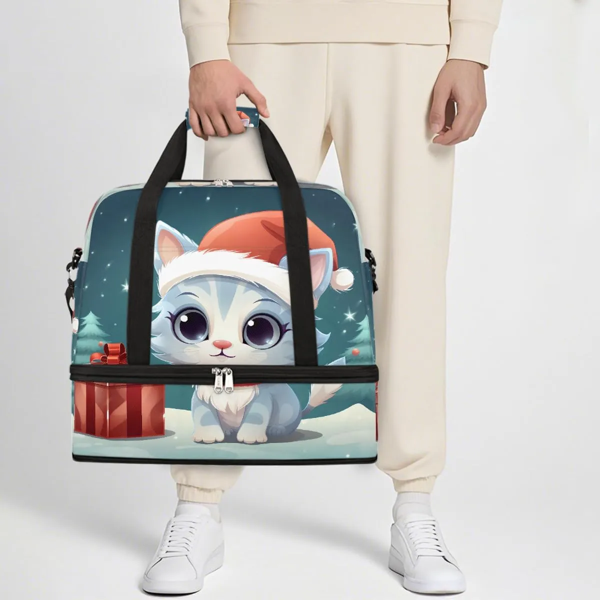Sports Gym Bag Gift Animal Cat Large Travel Duffel Bag With Shoe Compartment Foldable Waterproof Carry-On Weekend Travel Bags for Camping Overnight Yoga Hospital Travel Bags