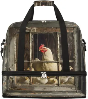 Sports Gym Bag Vintage Rooster Wooden Frame Large Travel Duffel Bag With Shoe Compartment Foldable Waterproof Carry-On Weekend Travel Bags for Camping Overnight Yoga Hospital Travel Bags