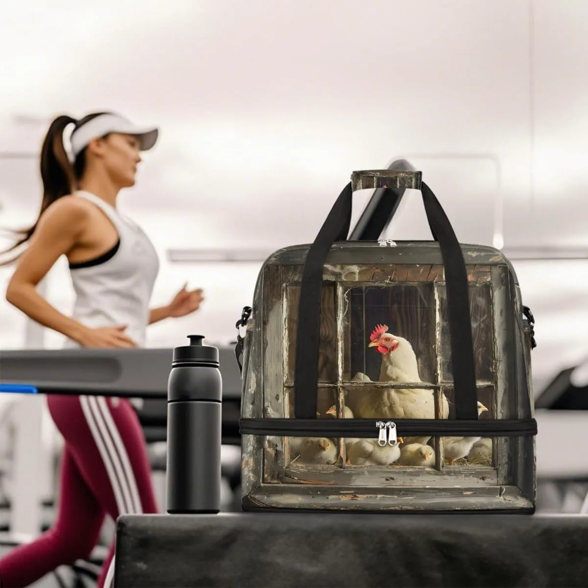 Sports Gym Bag Vintage Rooster Wooden Frame Large Travel Duffel Bag With Shoe Compartment Foldable Waterproof Carry-On Weekend Travel Bags for Camping Overnight Yoga Hospital Travel Bags