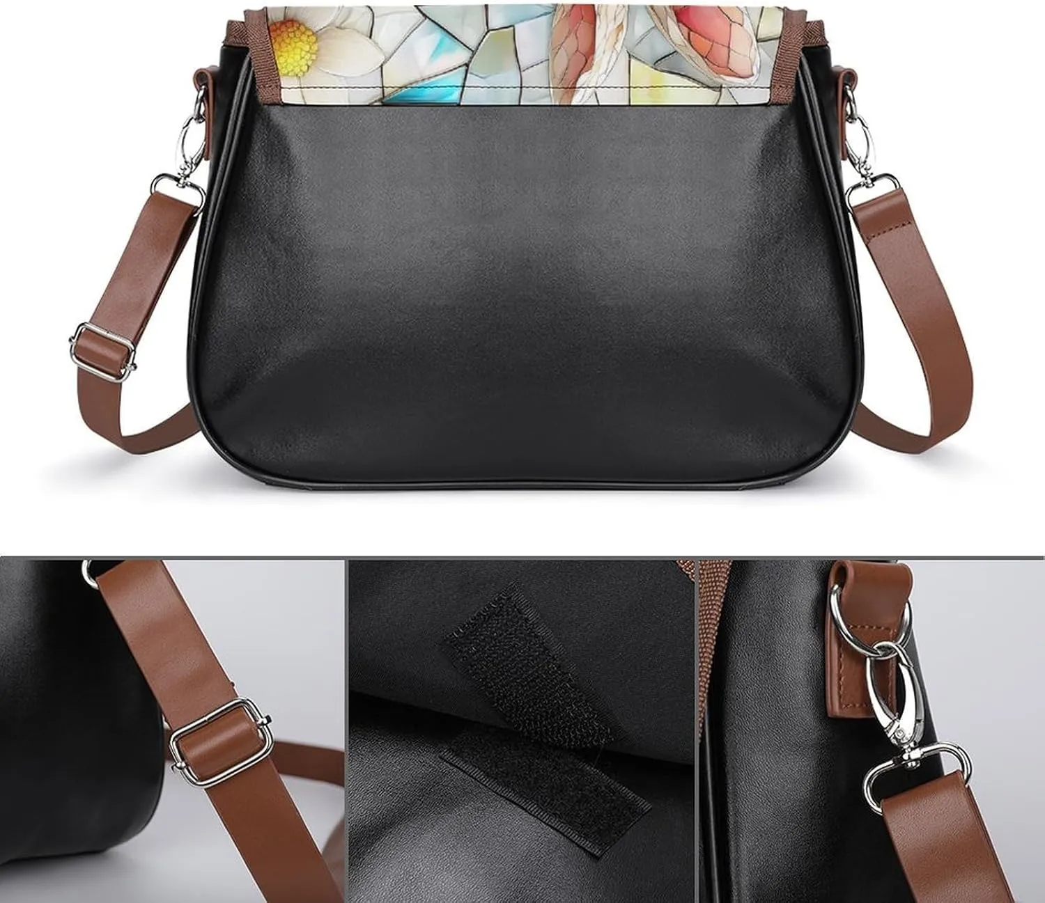 Stained Glass Bunny And Yellow Chick Crossbody Bag Leather Crossbody Bag