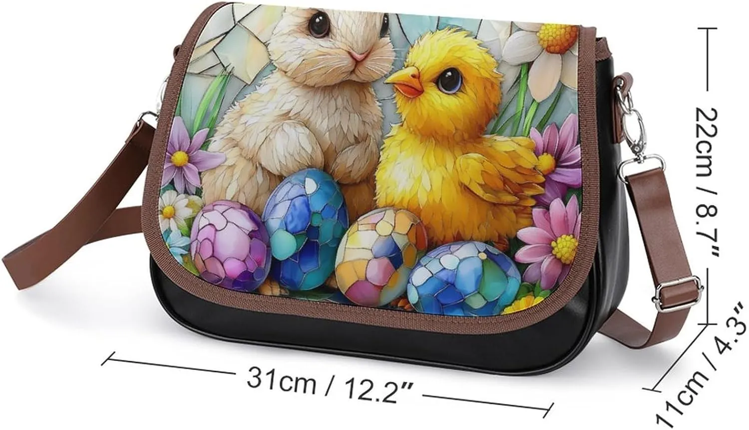 Stained Glass Bunny And Yellow Chick Crossbody Bag Leather Crossbody Bag