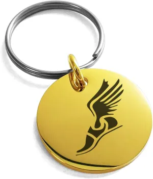 Stainless Steel Hermes Greek Messenger of Gods Symbol Small Medallion Circle Charm Keychain Keyring