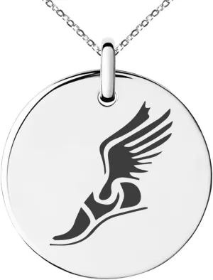 Stainless Steel Hermes Greek Messenger of Gods Symbol Small Medallion Circle Charm Pendant Necklace