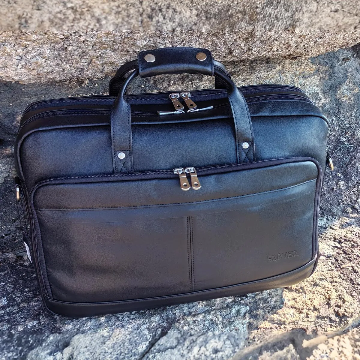 STAR VISTA Matteo Large 18" Laptop Messenger Bag, Calfskin Leather Briefcase for Men, Business Travel, YKK Zippers