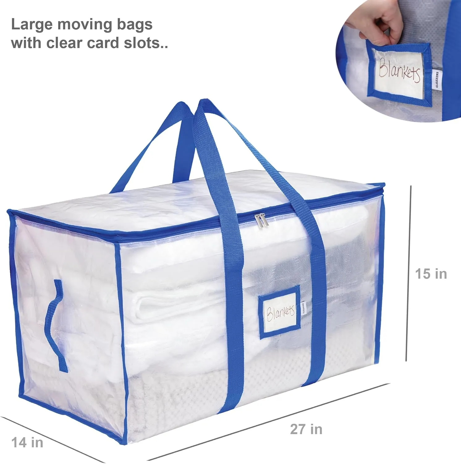 Storage and Moving Bags - Heavy Duty, Dust Protection and Water Resistant, Durable Zipper Closure and Sturdy Handles Best Moving Boxes Alternative (Blue, 6 Pack)