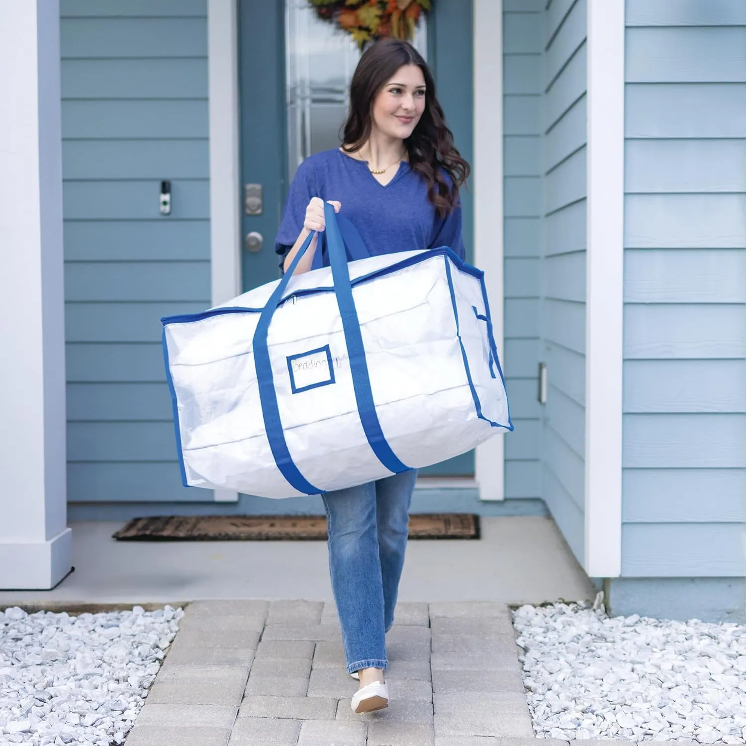 Storage and Moving Bags - Heavy Duty, Dust Protection and Water Resistant, Durable Zipper Closure and Sturdy Handles Best Moving Boxes Alternative (Blue, 6 Pack)