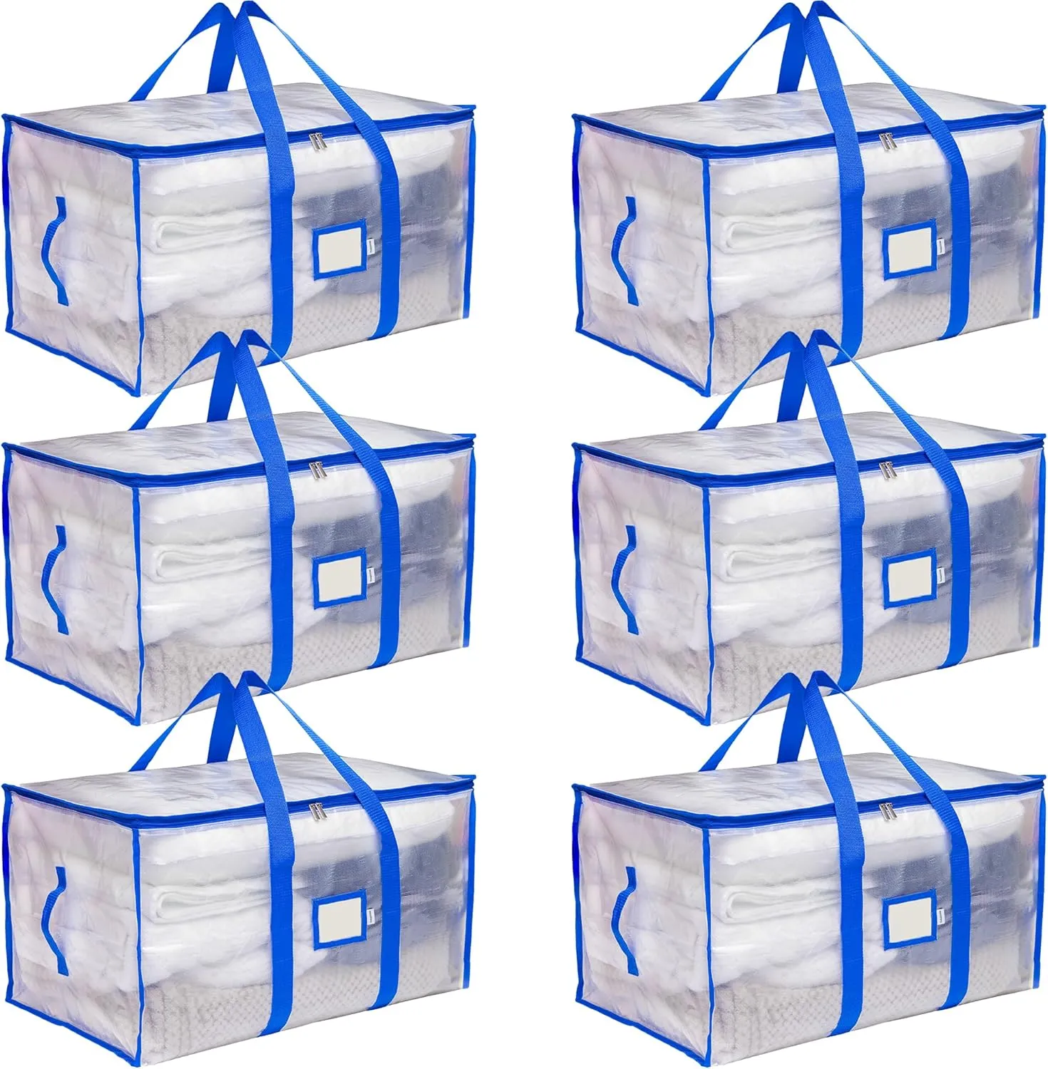 Storage and Moving Bags - Heavy Duty, Dust Protection and Water Resistant, Durable Zipper Closure and Sturdy Handles Best Moving Boxes Alternative (Blue, 6 Pack)