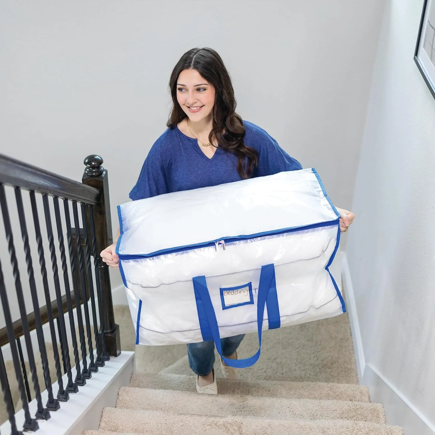 Storage and Moving Bags - Heavy Duty, Dust Protection and Water Resistant, Durable Zipper Closure and Sturdy Handles Best Moving Boxes Alternative (Blue, 6 Pack)
