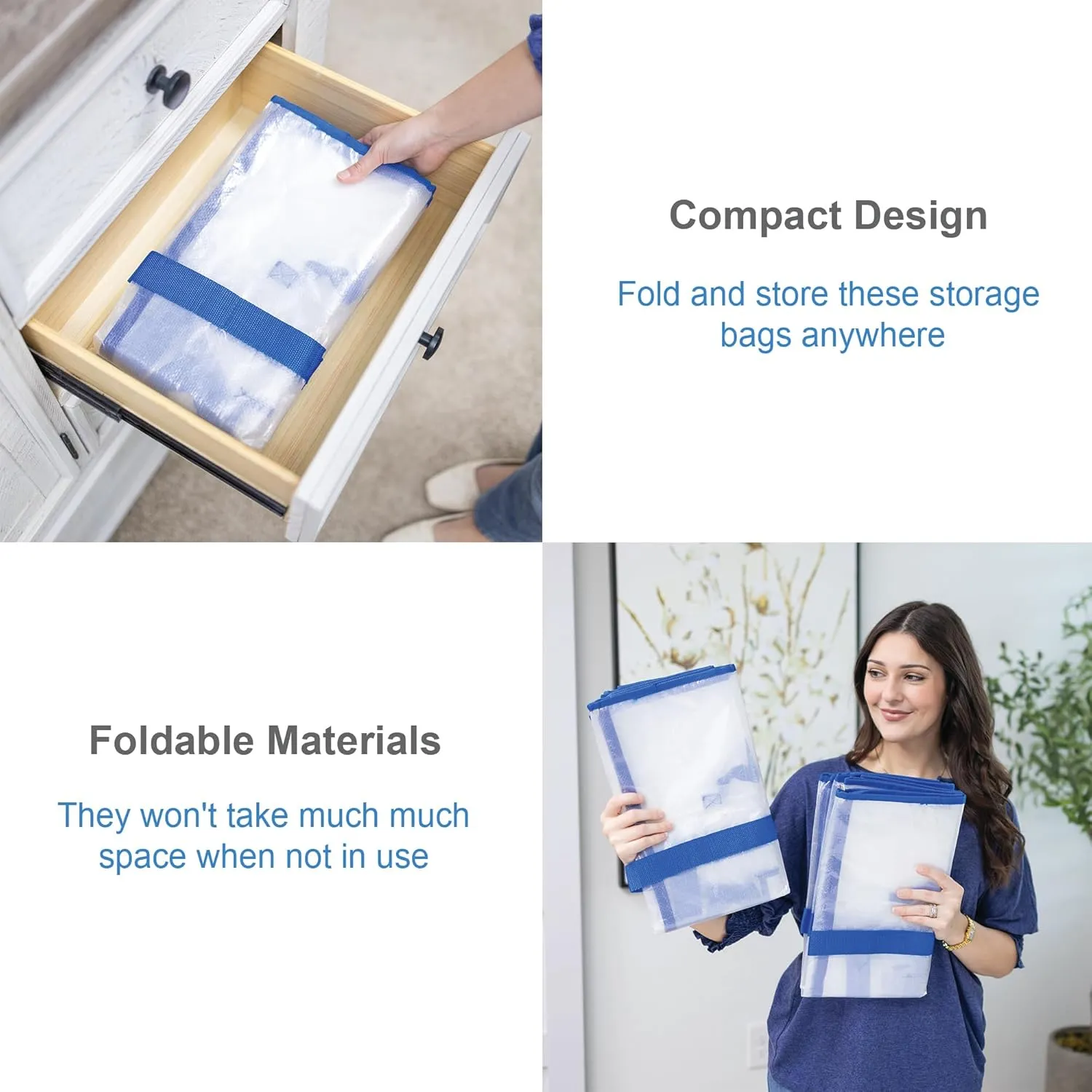Storage and Moving Bags - Heavy Duty, Dust Protection and Water Resistant, Durable Zipper Closure and Sturdy Handles Best Moving Boxes Alternative (Blue, 6 Pack)