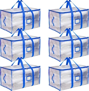 Storage and Moving Bags - Heavy Duty, Dust Protection and Water Resistant, Durable Zipper Closure and Sturdy Handles Best Moving Boxes Alternative (Blue, 6 Pack)