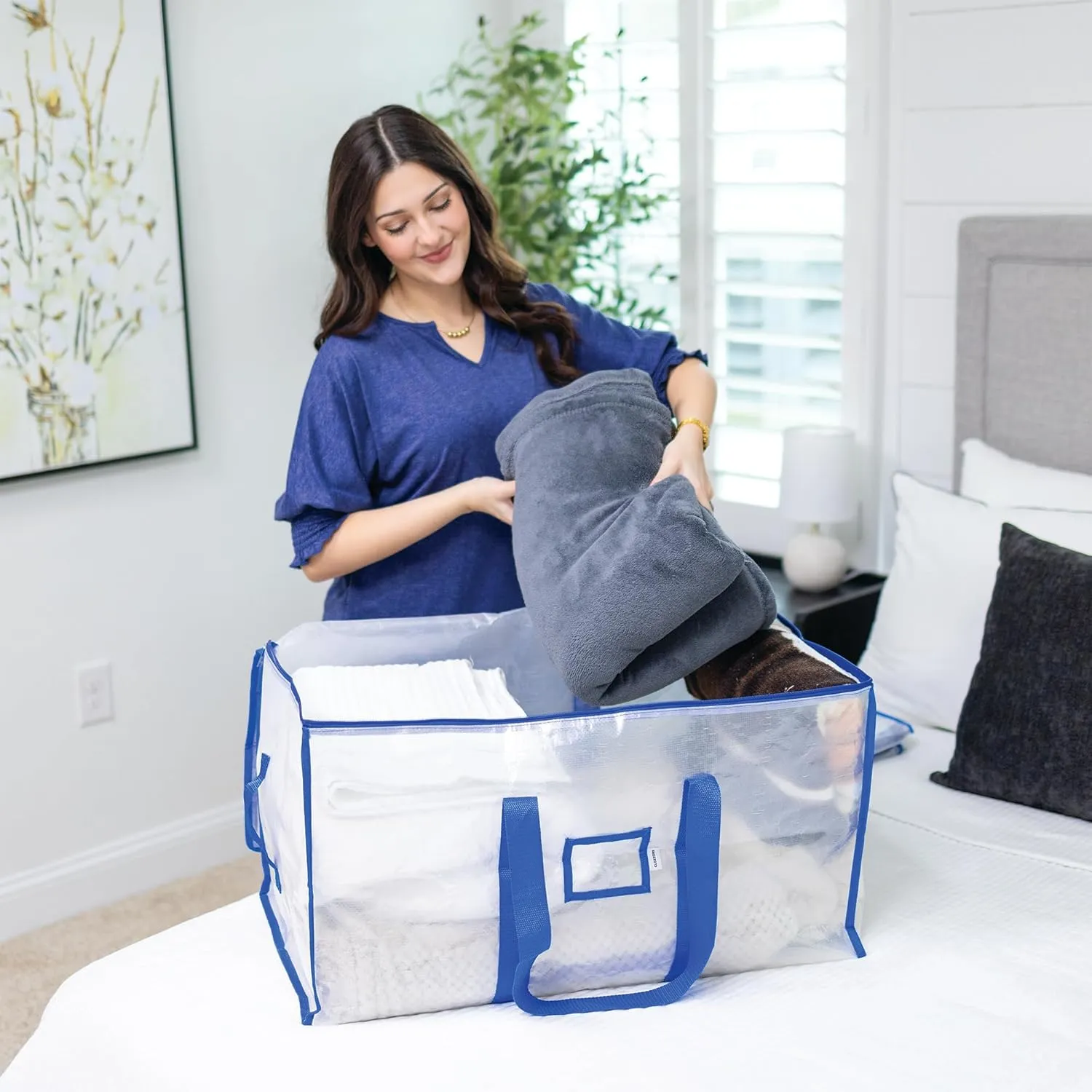 Storage and Moving Bags - Heavy Duty, Dust Protection and Water Resistant, Durable Zipper Closure and Sturdy Handles Best Moving Boxes Alternative (Blue, 6 Pack)
