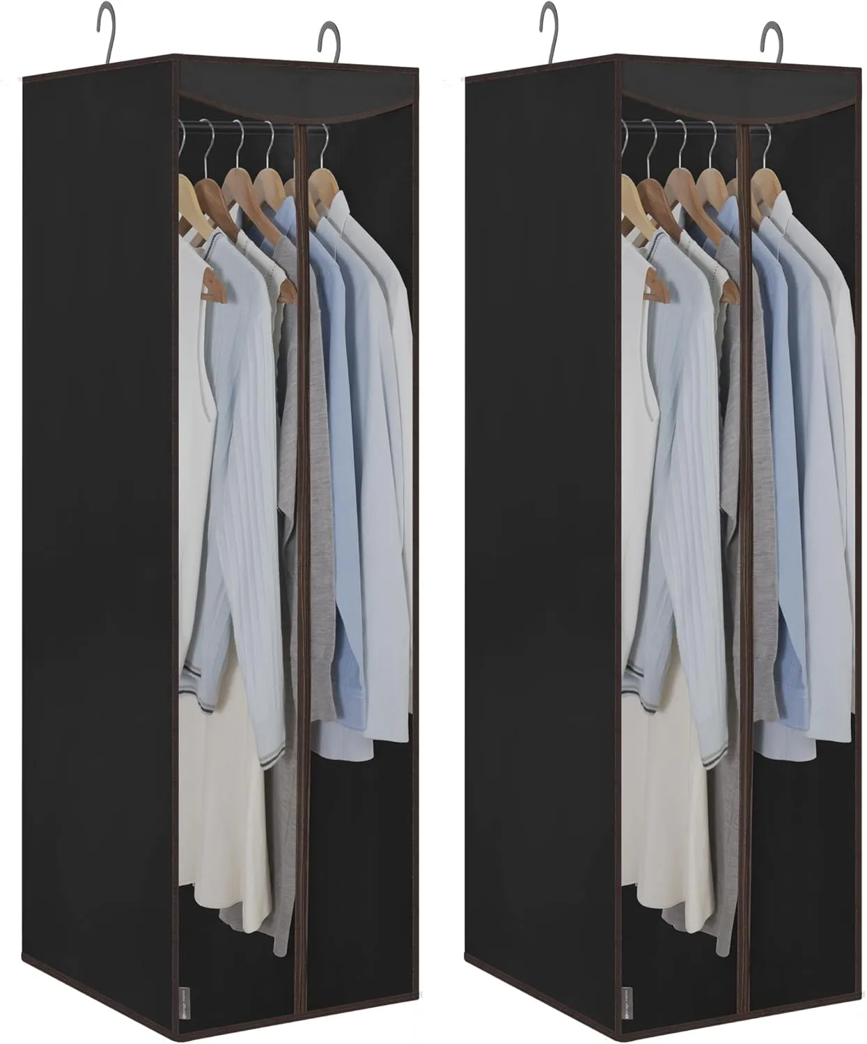 STORAGE MANIAC 2-Pack Hanging Garment Bag Zipper Cover with Sealed Clear Window, Long Garment Cover for Closet Storage Wardrobe Clothes Protector, Large Garment Storage Bag for Dresses,Suits, Black