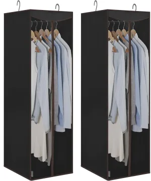 STORAGE MANIAC 2-Pack Hanging Garment Bag Zipper Cover with Sealed Clear Window, Long Garment Cover for Closet Storage Wardrobe Clothes Protector, Large Garment Storage Bag for Dresses,Suits, Black