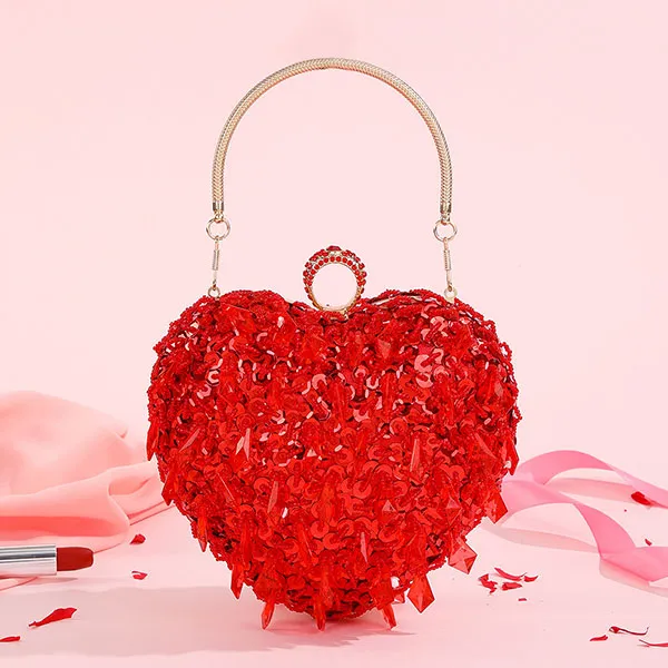 storexq Sequined Sweet Beaded Decor Heart Shape Bag