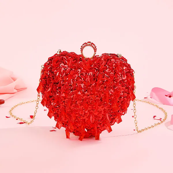 storexq Sequined Sweet Beaded Decor Heart Shape Bag