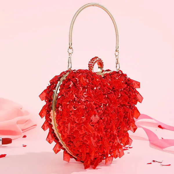 storexq Sequined Sweet Beaded Decor Heart Shape Bag