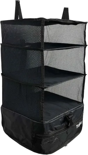 Stow-N-Go Portable Hanging Travel Shelves, Packing Organizer for Luggage. Carry on Closet for Clothes. Expandable Packing Cube. Travel Essentials. (Black - L, L = (L) 11.8" x (W) 11.8")