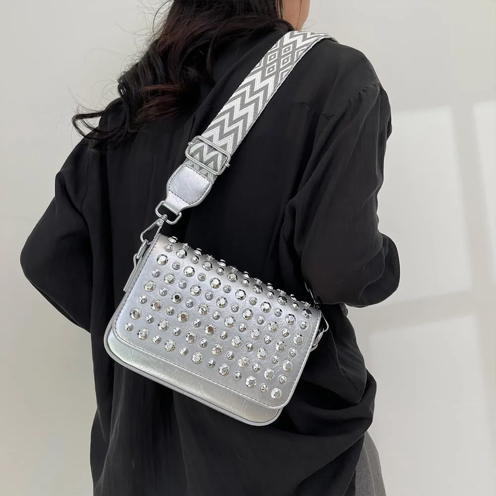 Studded Purse,Y2k Shoulder Bag Gothic Crossbody Bag 90s Punk Trendy Women's Small Handbag 2000s Leather Chain Bag