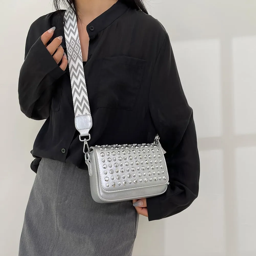 Studded Purse,Y2k Shoulder Bag Gothic Crossbody Bag 90s Punk Trendy Women's Small Handbag 2000s Leather Chain Bag
