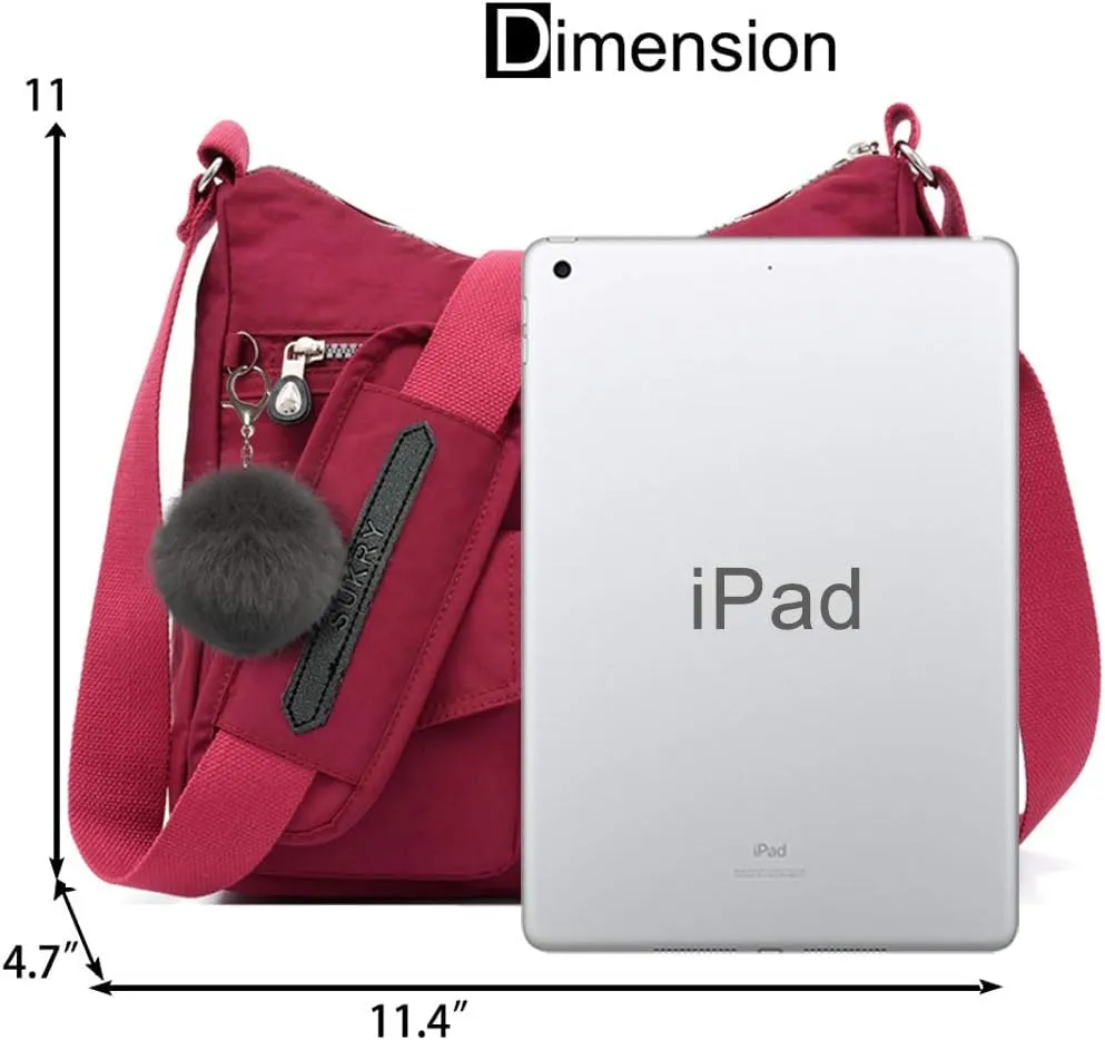 SUKRY Nylon Crossbody Bag for Women with Anti theft RFID Pocket, Waterproof Shoulder Bag Travel Purses and Handbag
