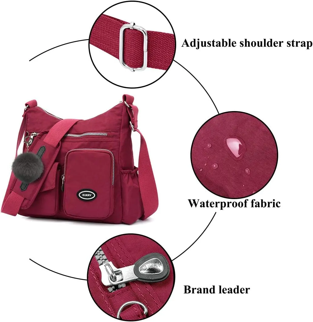 SUKRY Nylon Crossbody Bag for Women with Anti theft RFID Pocket, Waterproof Shoulder Bag Travel Purses and Handbag
