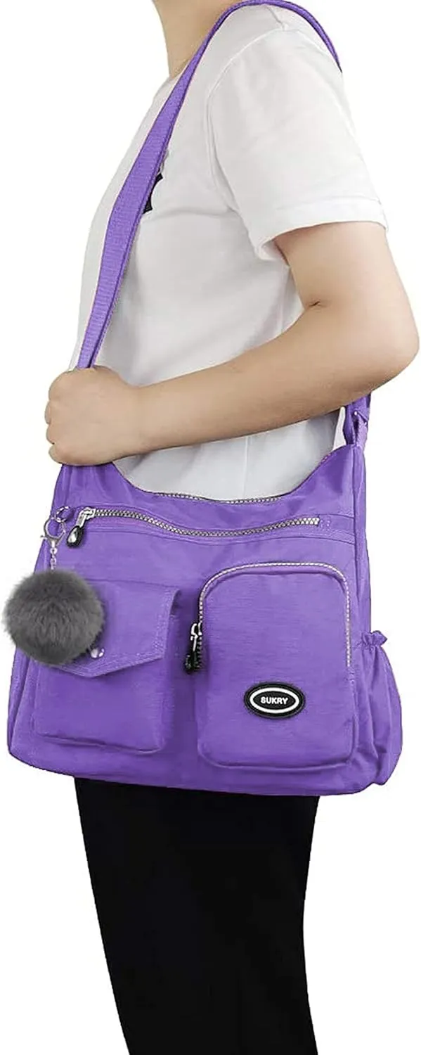 SUKRY Nylon Crossbody Bag for Women with Anti theft RFID Pocket, Waterproof Shoulder Bag Travel Purses and Handbag