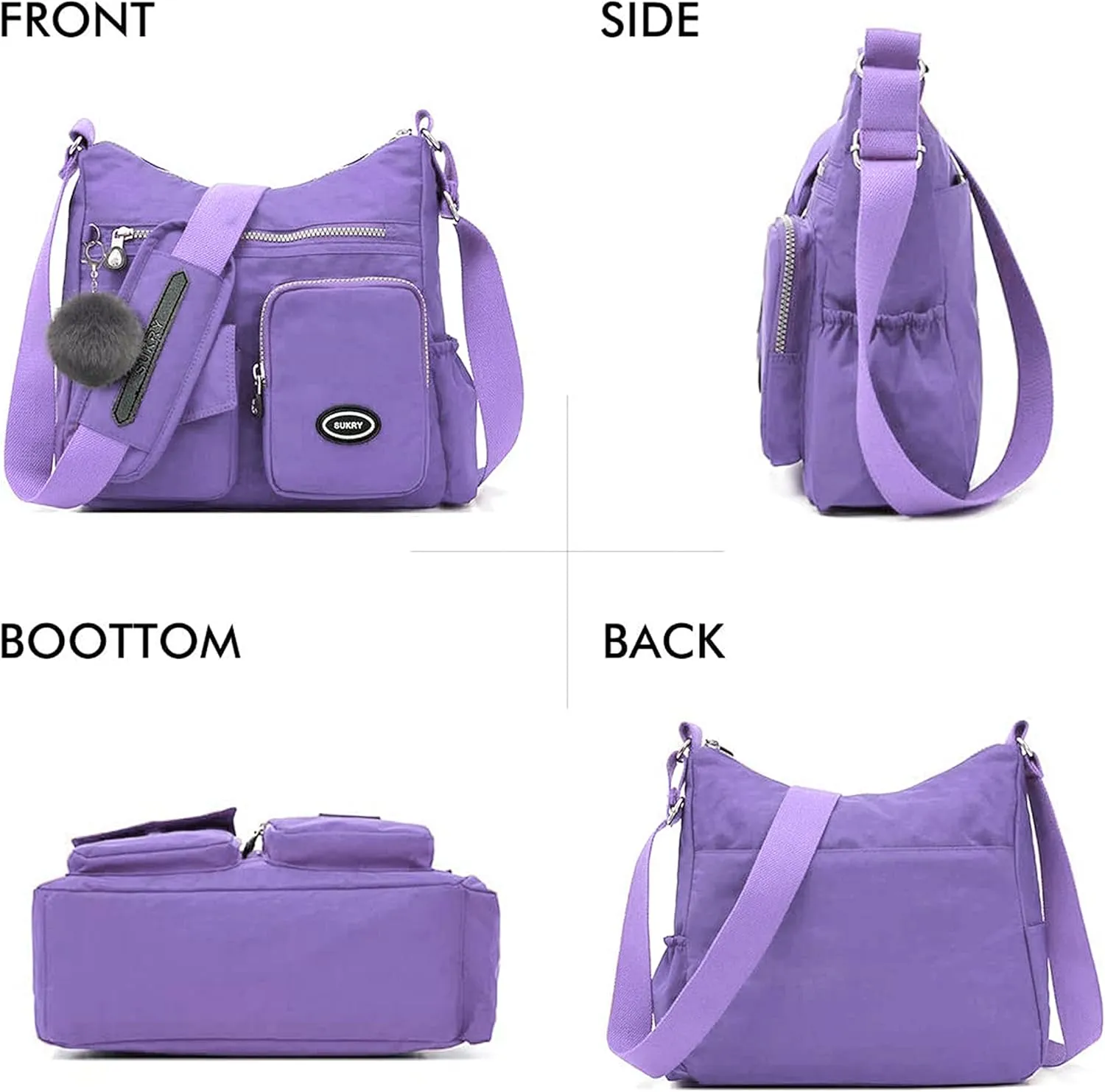 SUKRY Nylon Crossbody Bag for Women with Anti theft RFID Pocket, Waterproof Shoulder Bag Travel Purses and Handbag