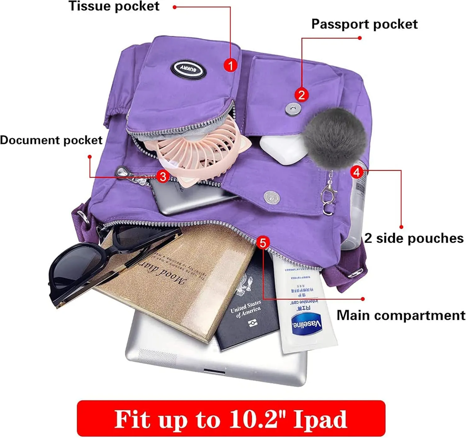 SUKRY Nylon Crossbody Bag for Women with Anti theft RFID Pocket, Waterproof Shoulder Bag Travel Purses and Handbag