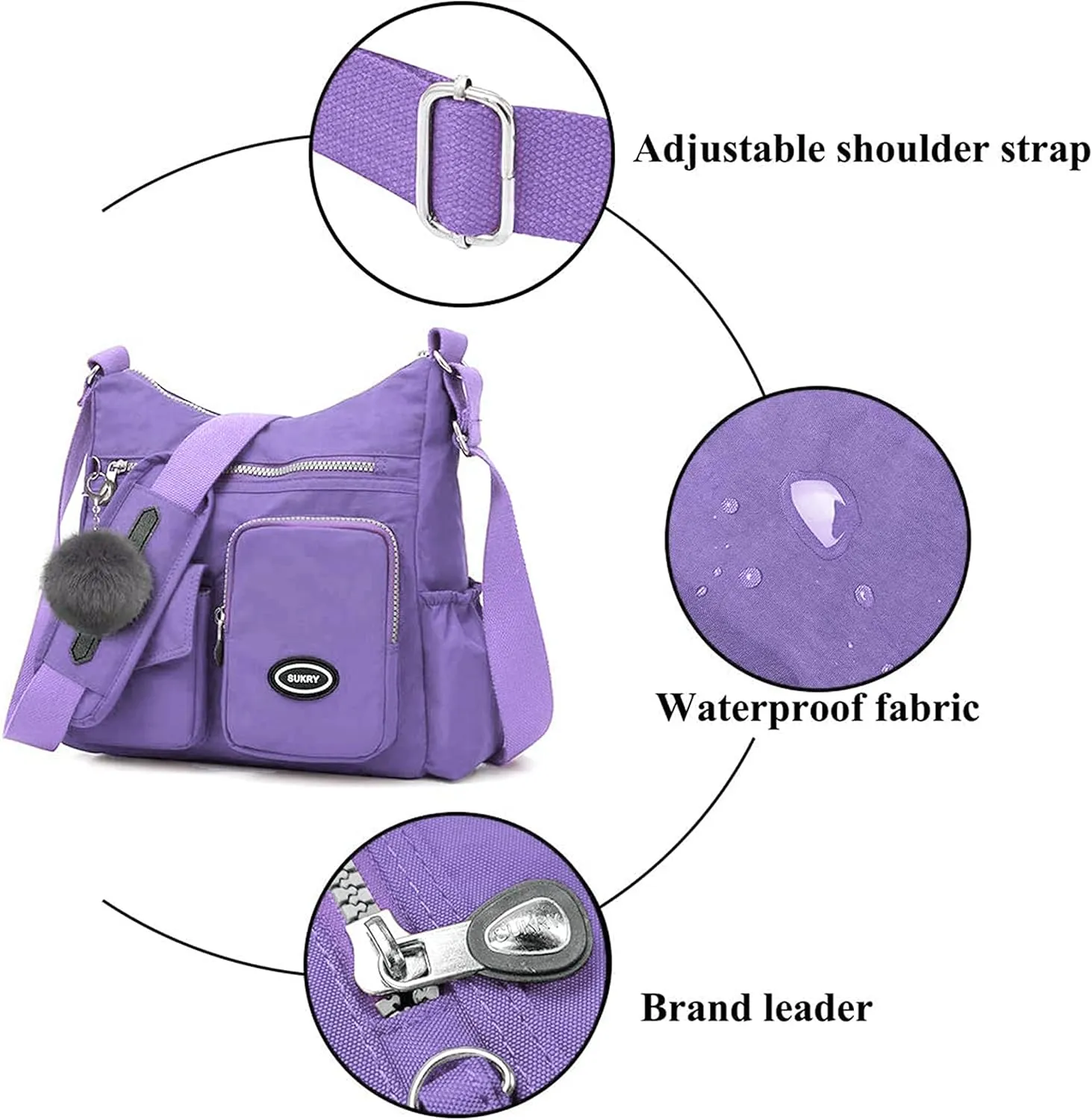 SUKRY Nylon Crossbody Bag for Women with Anti theft RFID Pocket, Waterproof Shoulder Bag Travel Purses and Handbag