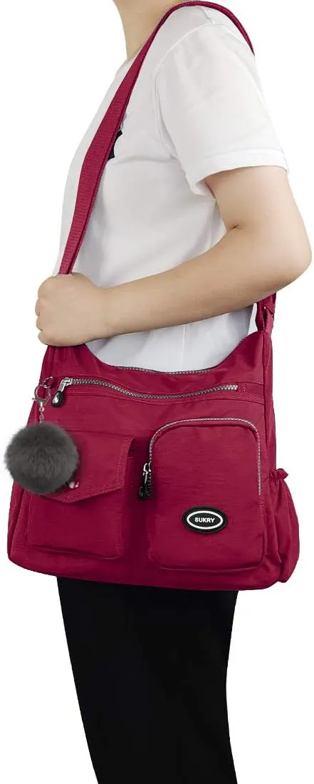 SUKRY Nylon Crossbody Bag for Women with Anti theft RFID Pocket, Waterproof Shoulder Bag Travel Purses and Handbag