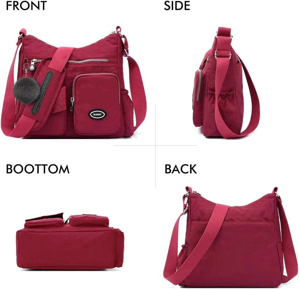 SUKRY Nylon Crossbody Bag for Women with Anti theft RFID Pocket, Waterproof Shoulder Bag Travel Purses and Handbag