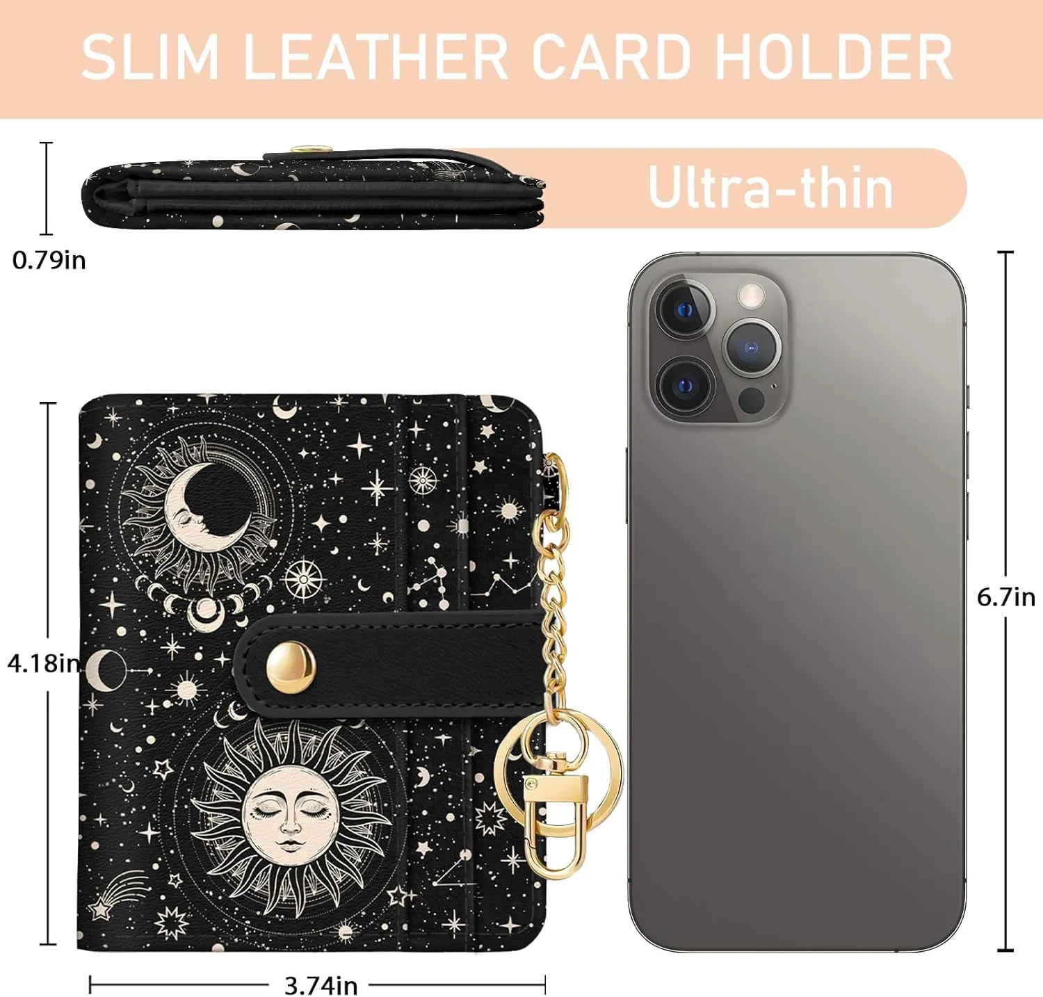 Sun and Moon Rfid Women Wallet, Small Slim Thin Credit Card Wallet, PU Leather Bifold Cash Zipper Coin Pocket ID Window for Female Ladies Teen Girls Girly