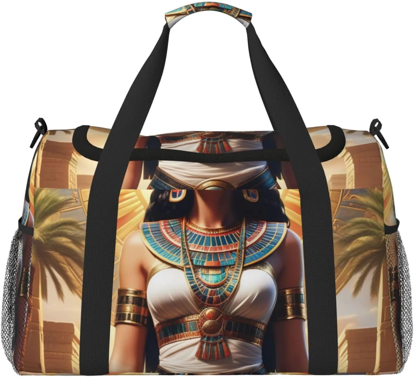 Sun Old Egyptian Timeless Grace Print Travel Duffle Bag - Foldable Personal Item Travel Bag for Women & Men,Carry-On Convertible Crossbody Tote Bags 13x10.2x19.7 in