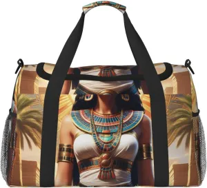 Sun Old Egyptian Timeless Grace Print Travel Duffle Bag - Foldable Personal Item Travel Bag for Women & Men,Carry-On Convertible Crossbody Tote Bags 13x10.2x19.7 in