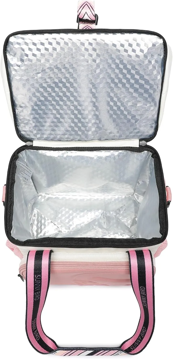 SUNNY BIRD Dual Compartment Lunch Bag Insulated Lunch Box for Women and Men (White and pink)