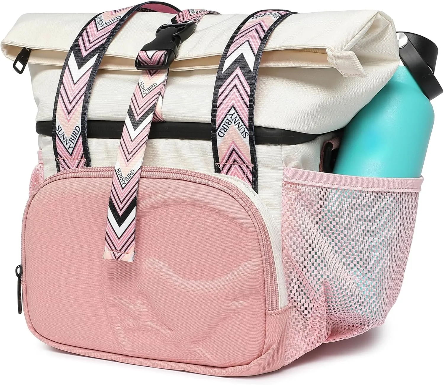 SUNNY BIRD Dual Compartment Lunch Bag Insulated Lunch Box for Women and Men (White and pink)