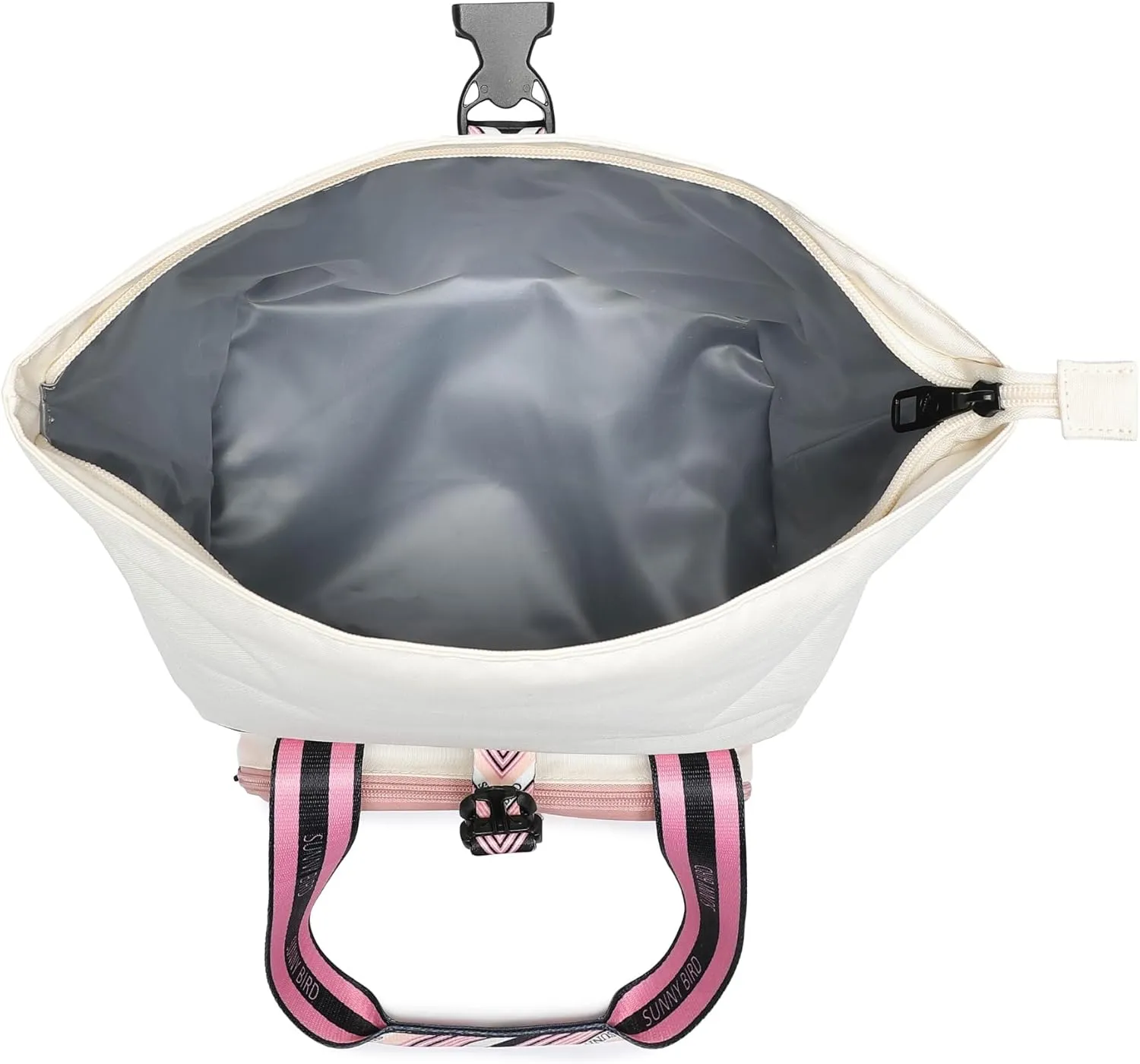 SUNNY BIRD Dual Compartment Lunch Bag Insulated Lunch Box for Women and Men (White and pink)