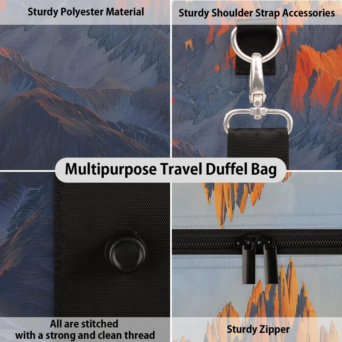Sunrise Mountains Travel Duffle Bag for Women Men Gym Duffel Foldable Bag Waterproof Weekender Idyllic Scenery Duffle Tote
