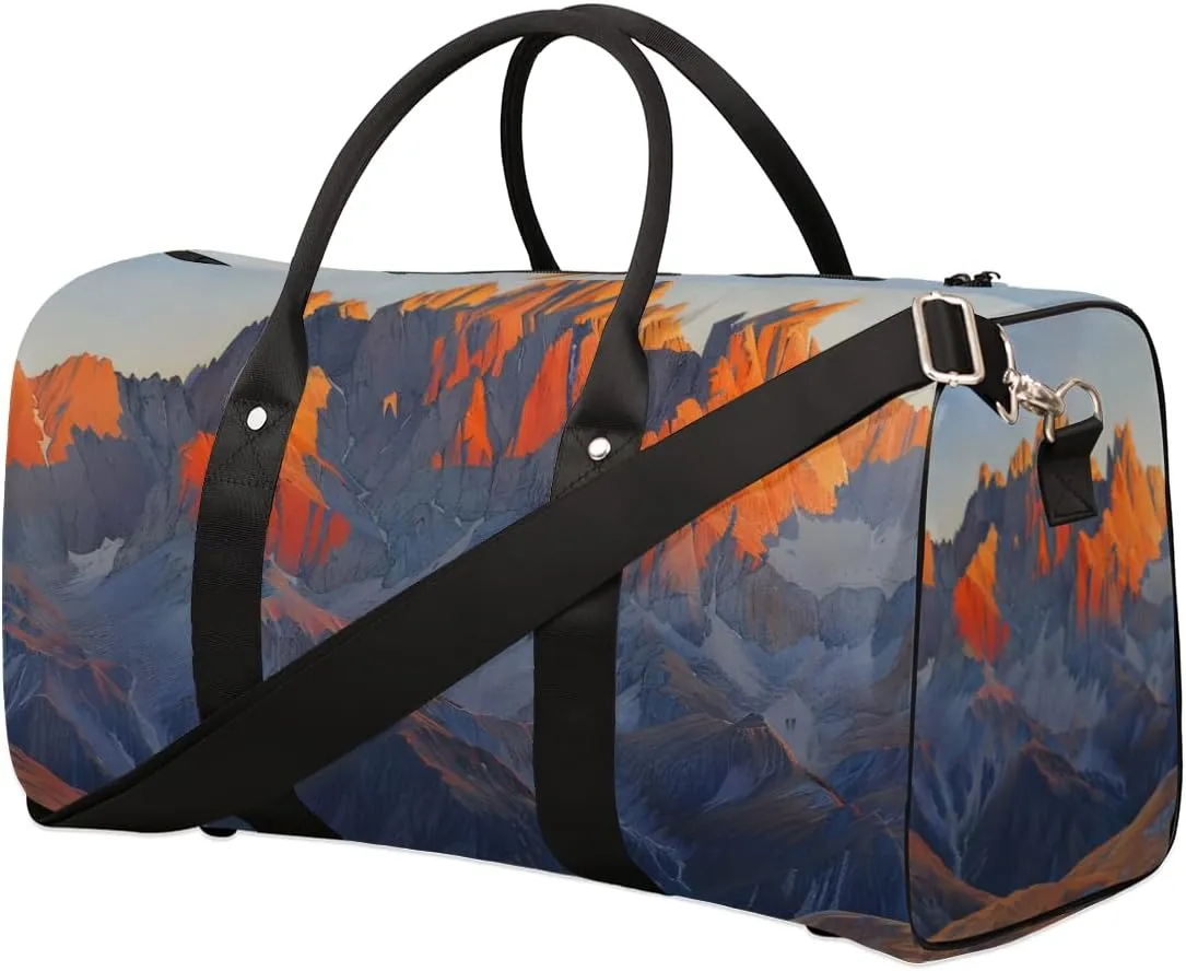 Sunrise Mountains Travel Duffle Bag for Women Men Gym Duffel Foldable Bag Waterproof Weekender Idyllic Scenery Duffle Tote