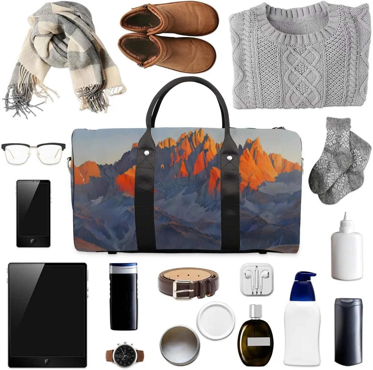 Sunrise Mountains Travel Duffle Bag for Women Men Gym Duffel Foldable Bag Waterproof Weekender Idyllic Scenery Duffle Tote