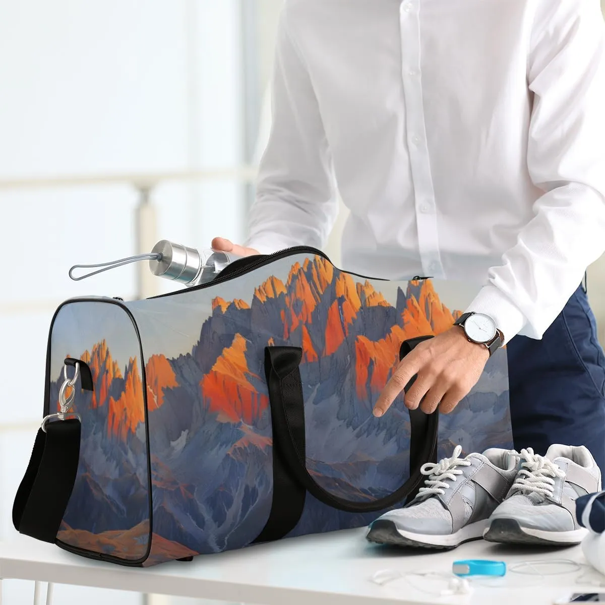 Sunrise Mountains Travel Duffle Bag for Women Men Gym Duffel Foldable Bag Waterproof Weekender Idyllic Scenery Duffle Tote
