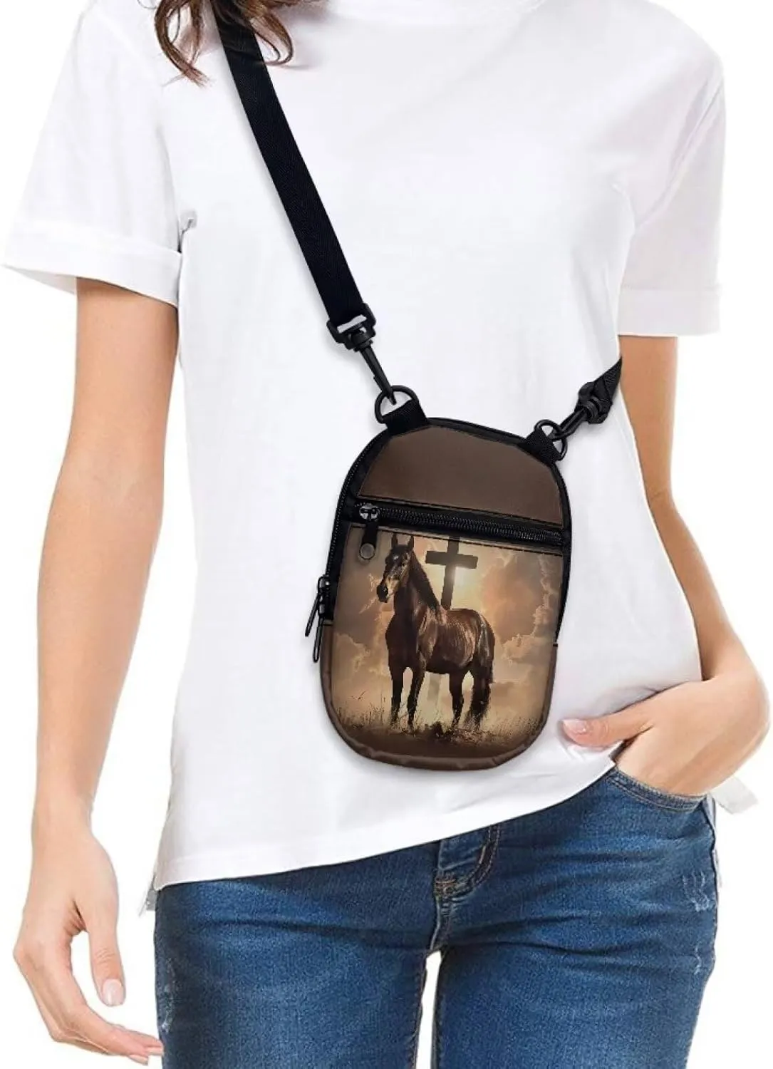 Suobstales Messenger Bag for Women Crossbody Zipper Bag with Adjustable Strap Portable Phone Purse Shoulder Handbag