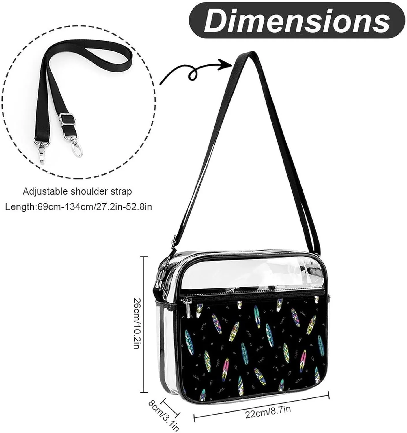 Surfboards Pattern Clear Crossbody Shoulder Purse Bag for Men Women, Stadium Clear Messenger Bag
