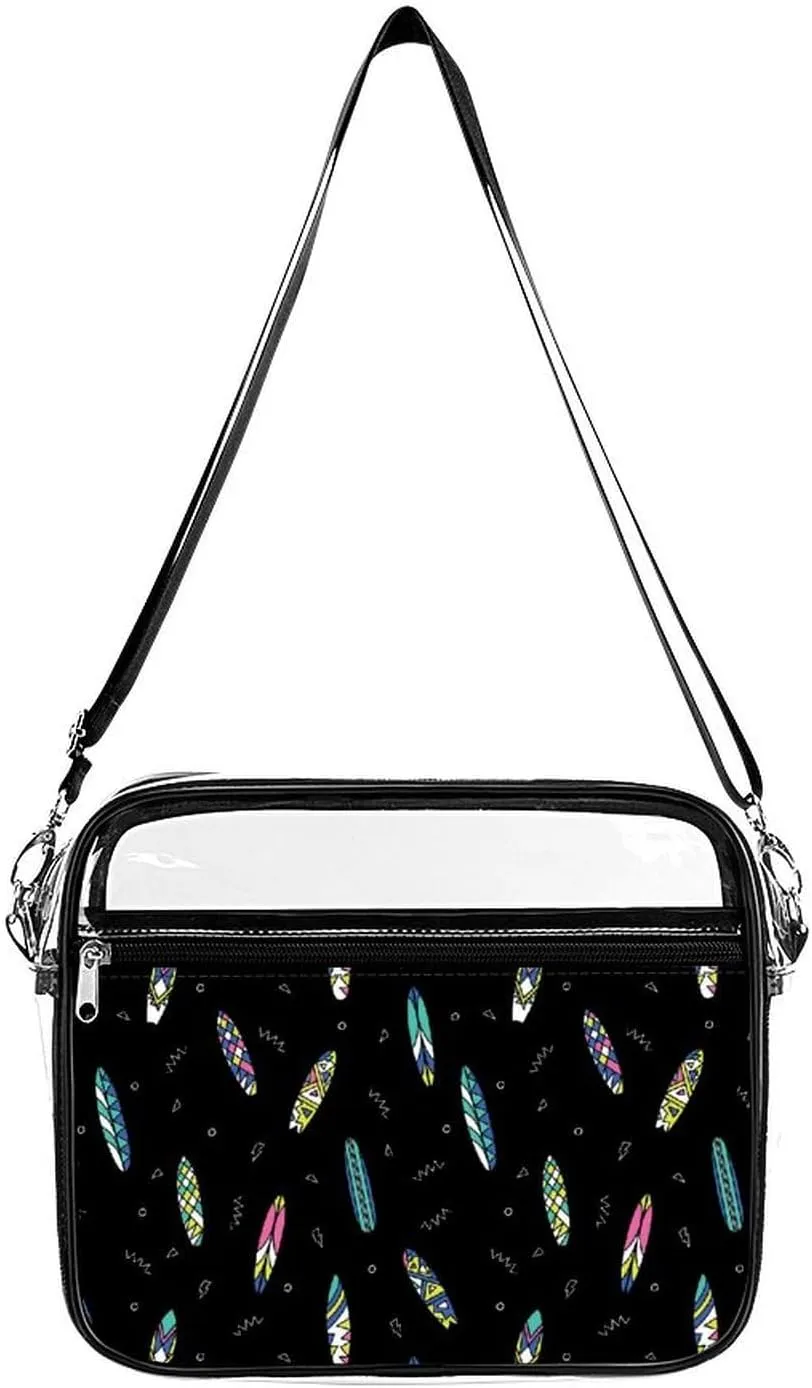 Surfboards Pattern Clear Crossbody Shoulder Purse Bag for Men Women, Stadium Clear Messenger Bag
