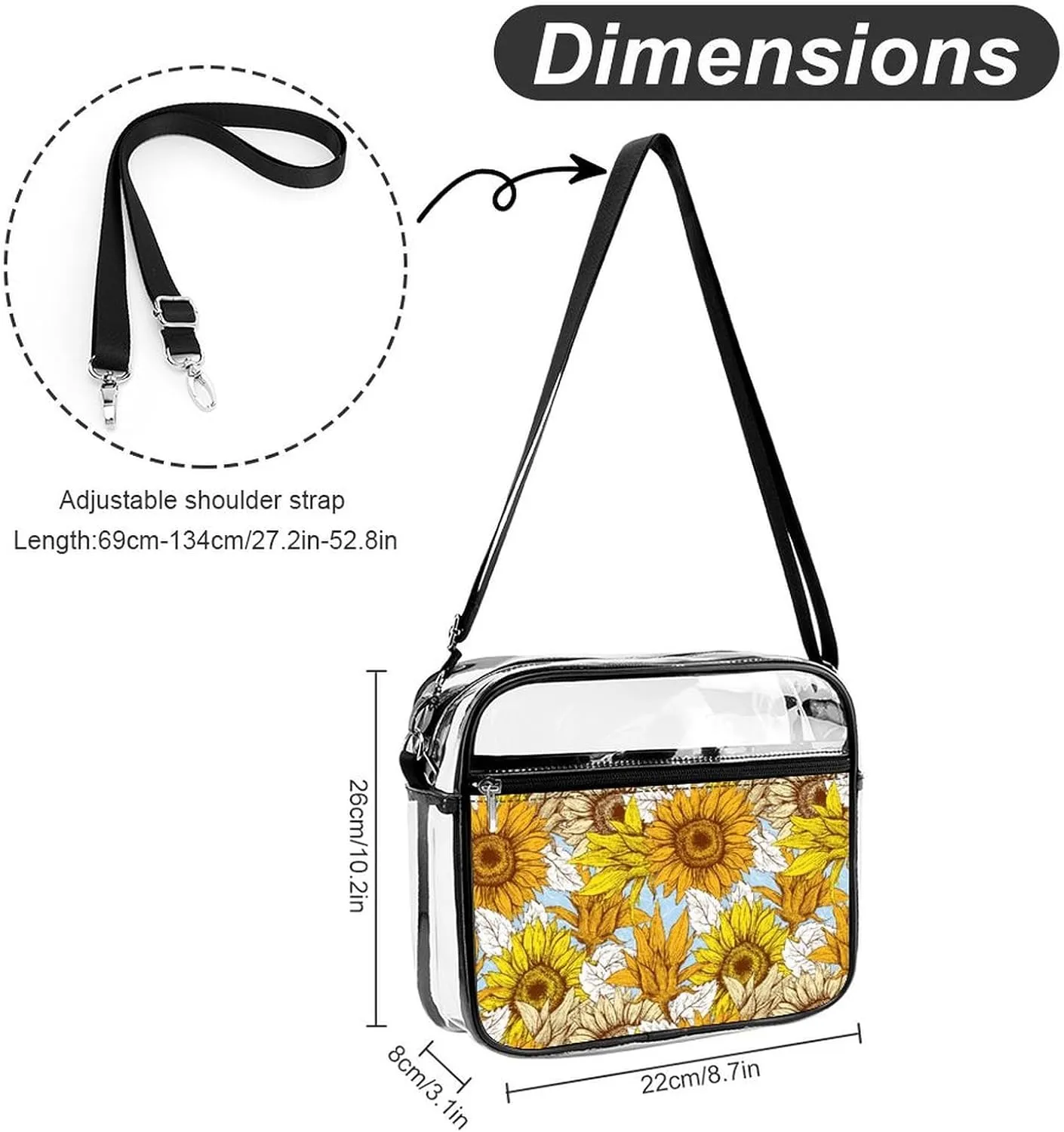 Surfboards Pattern Clear Crossbody Shoulder Purse Bag for Men Women, Stadium Clear Messenger Bag